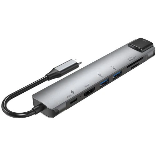 Adaptador HUB USB-C Accsup 7 em 1 100W - Cinzento