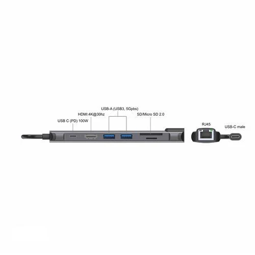 Adaptador HUB USB-C Accsup 7 em 1 100W - Cinzento - Image 5