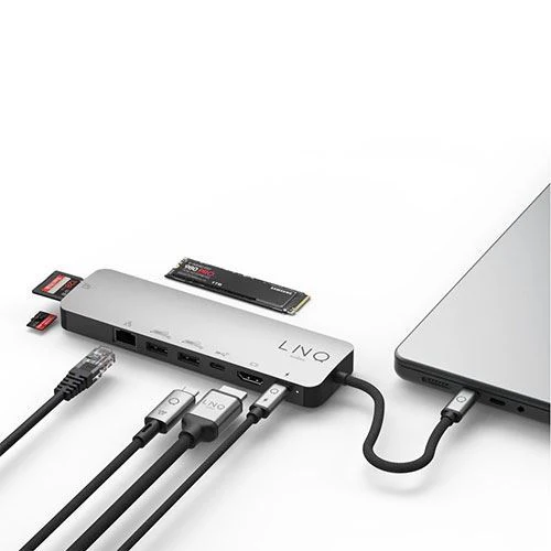Adaptador HUB USB-C LINQ LQ48020 Pro Studio 9 em 1 - Slot M2 SSD | USB-C | USB | HDMI 4K | MicroSD | SD | Ethernet