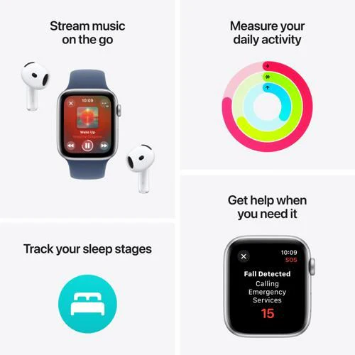 Apple Watch SE 2024 GPS 44mm - Cellular - Alumínio Prateado | Bracelete Loop Nuvem azul - Image 3