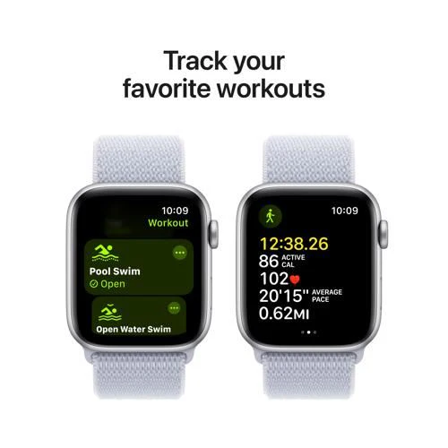 Apple Watch SE 2024 GPS 44mm - Cellular - Alumínio Prateado | Bracelete Loop Nuvem azul - Image 6