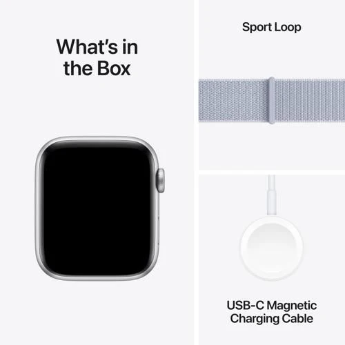 Apple Watch SE 2024 GPS 44mm - Cellular - Alumínio Prateado | Bracelete Loop Nuvem azul - Image 7