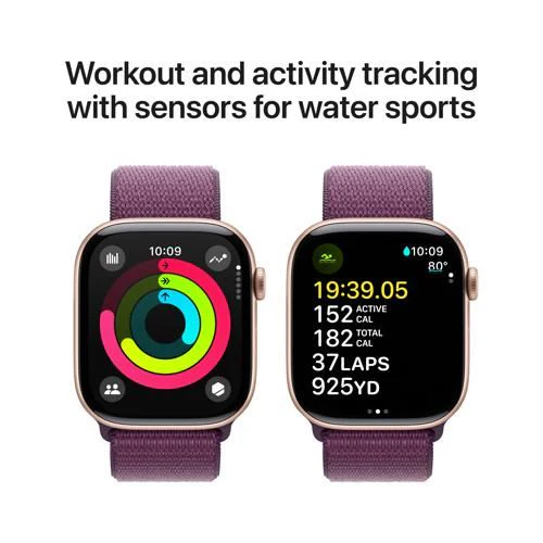 Apple Watch Series 10 GPS 46 mm | Alumínio Rosa Dourado | Bracelete Loop Desportiva Ameixa - Image 4