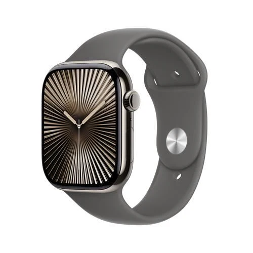 Apple Watch Series 10 GPS 46mm - Cellular - Titânio Natural | Bracelete Desportiva Cinzento Rocha - M/L