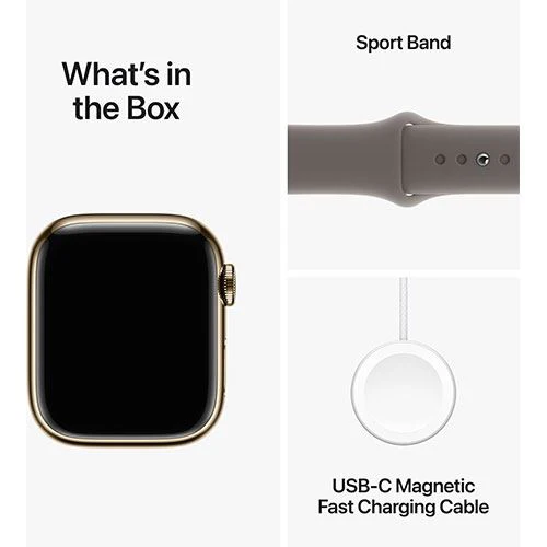 Apple Watch Series 9 GPS 41mm - Cellular - Aço Inoxidável Dourado | Bracelete Desportiva Argila - S/M - Image 6