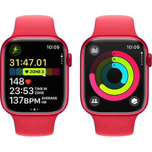 Apple Watch Series 9 GPS 45mm - Alumínio (Product) Red | Bracelete Desportiva (Product) Red - S/M - Image 4