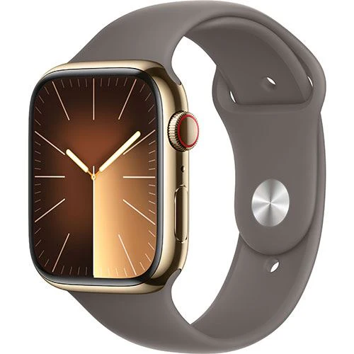 Apple Watch Series 9 GPS 45mm - Cellular - Aço Inoxidável Dourado | Bracelete Desportiva Argila - M/L