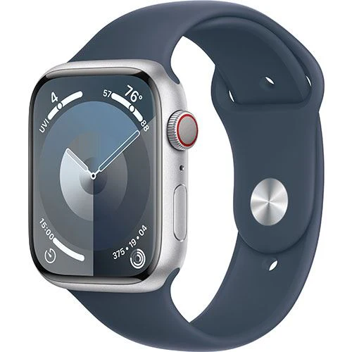Apple Watch Series 9 GPS 45mm - Cellular - Aço Inoxidável Prateado | Bracelete Desportiva Azul trovoada - M/L