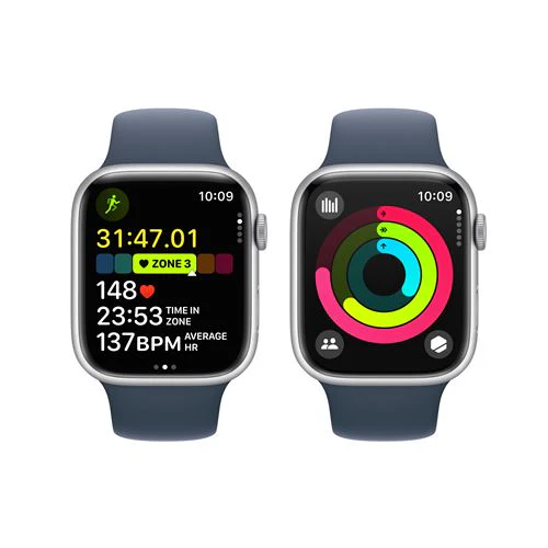 Apple Watch Series 9 GPS 45mm - Alumínio Prateado | Bracelete Desportiva Azul trovoada - S/M - Image 5