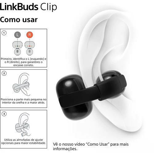 Auriculares True Wireless Bluetooth Sony LinkBuds Clip WF-LC900B - Preto - Image 13