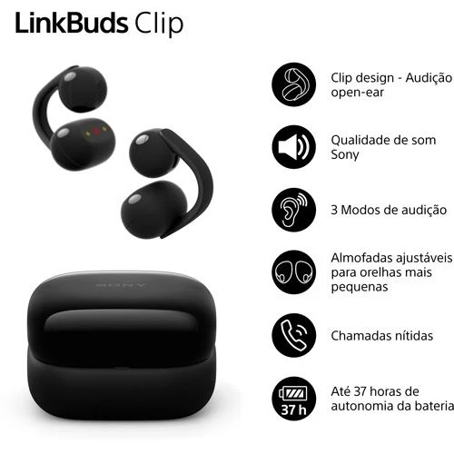 Auriculares True Wireless Bluetooth Sony LinkBuds Clip WF-LC900B - Preto - Image 2
