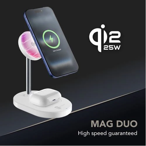 Base de Carregamento Wireless QI2 Cellularline Mag Duo 2 em 1 - Branco - Image 3