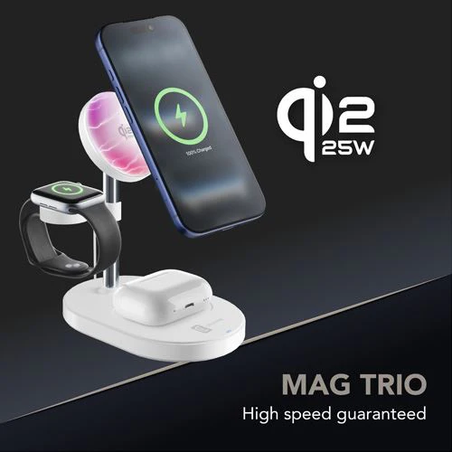Base de Carregamento Wireless QI2 Cellularline Mag Trio 3 em 1 - Branco - Image 3