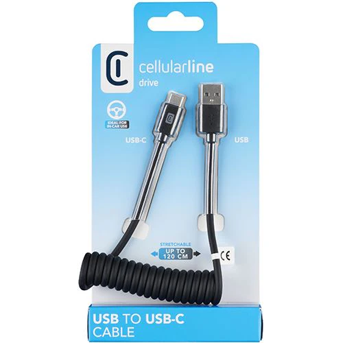 Cabo Espiral Cellularline Drive USB / USB-C 1.2m - Preto - Image 3