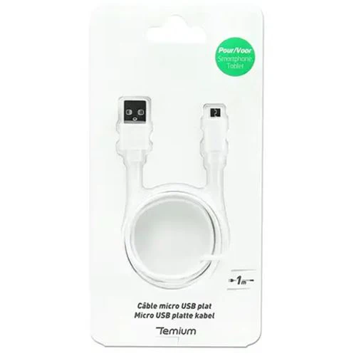 Cabo Plano USB / Micro USB Temium 1.5m - Branco - Image 2