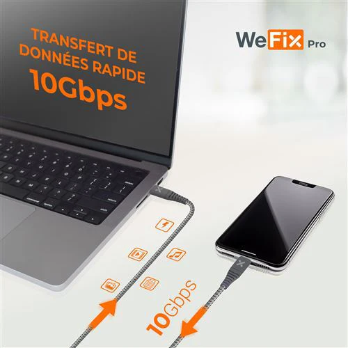 Cabo WeFix Pro USB-C 1m - Cinzento - Image 7