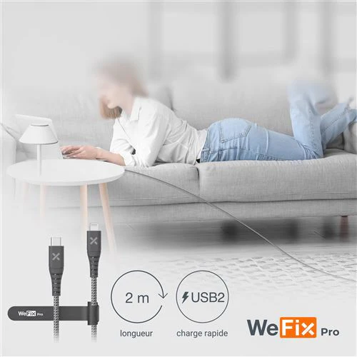 Cabo WeFix Pro USB-C / Lightning 2m - Cinzento - Image 6