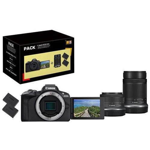 Máquina Fotográfica Mirrorless Canon EOS R50 + RF-S 18-45 IS STM + RF-S 55-210 IS STM + Bateria Extra