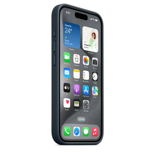 Capa Apple em tecido FineWoven com MagSafe para iPhone 15 Pro - Azul Pacífico - Image 3