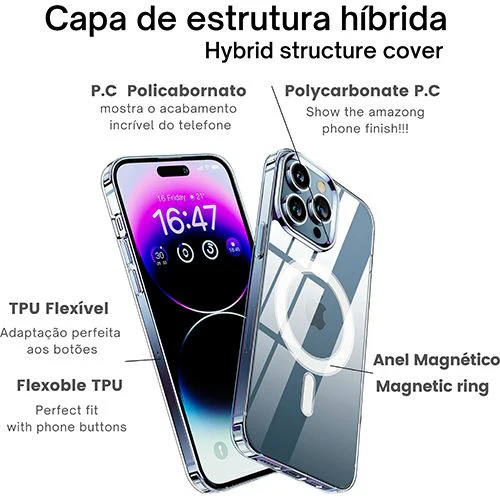 Capa Icoveri com MagSafe para iPhone 14 Plus - Transparente - Image 4