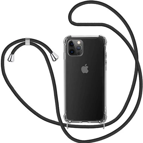 Capa Icoveri + Cordão para Apple iPhone 12 / Apple iPhone 12 Pro - Transparente | Preto