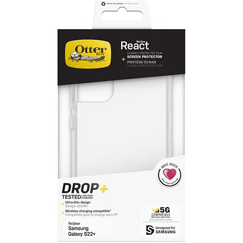 Capa React Otterbox + Película Protetora de Ecrã Clearly para Samsung Galaxy S22 + - Transparente