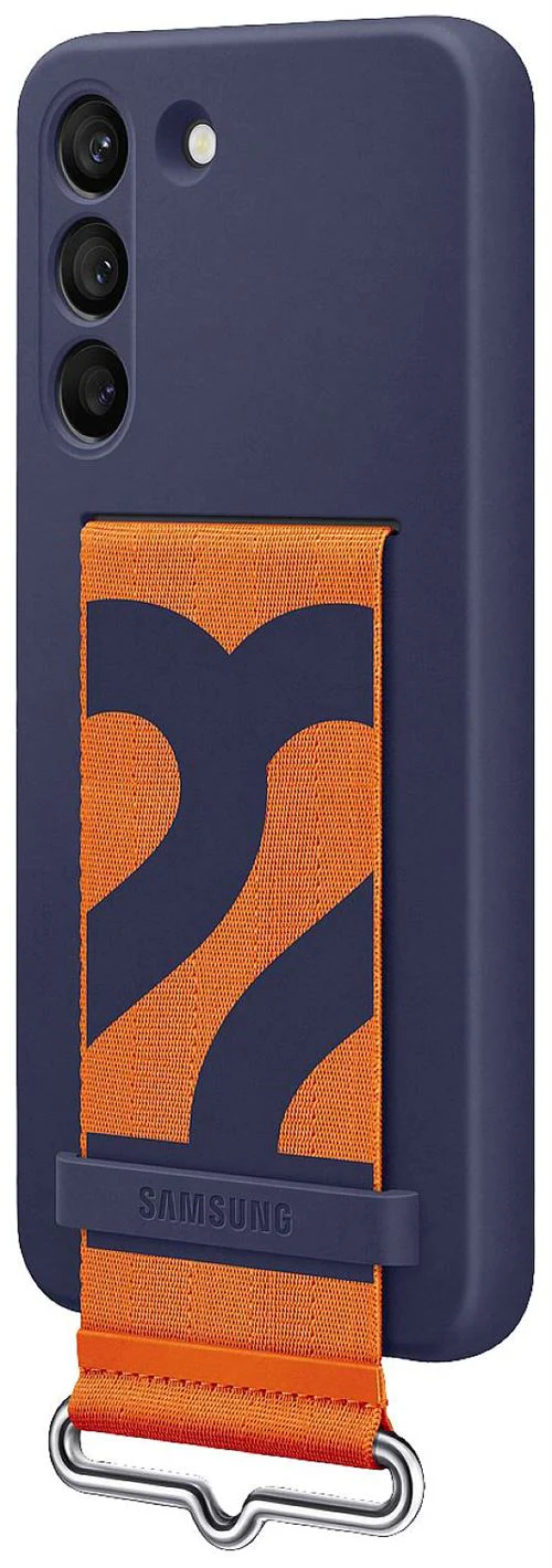 Capa Samsung Galaxy S22 Silicone com Fita - Azul Escuro/Fita Laranja - Image 2