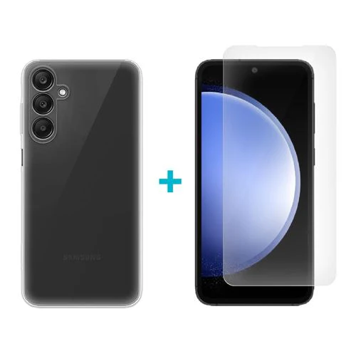 Capa Silicone Icoveri Cover Protek + Película Protetora de Ecrã Vidro Temperado Glass Duo para Samsung Galaxy S23 FE - Transparente