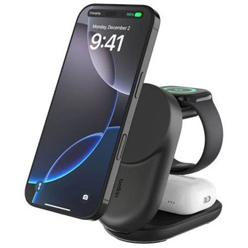 Carregador Belkin UltraCharge 3 em 1 25W Qi2 - Preto