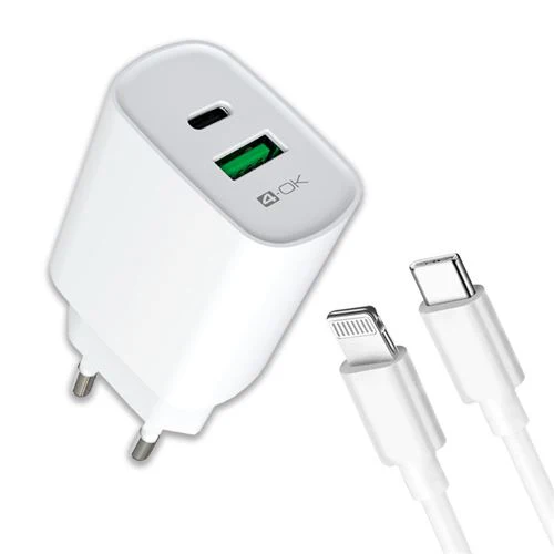 Carregador + Cabo USB-C para Lightning 4-OK - 20W