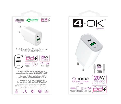 Carregador + Cabo USB-C para Lightning 4-OK - 20W - Image 2