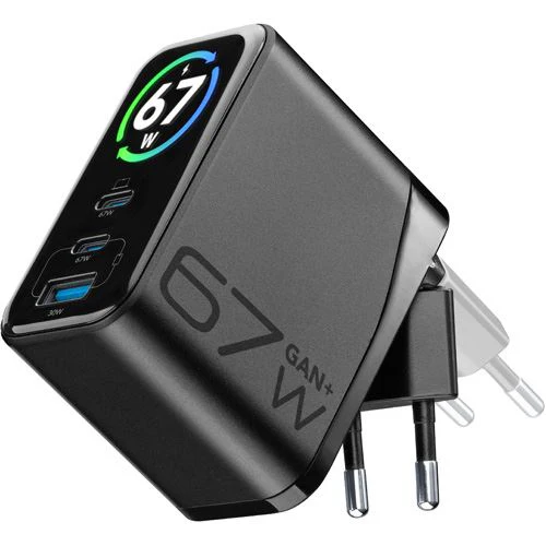 Carregador GaN+ USB+2 xUSB-C com Ecrã TFT Cellularline 67W