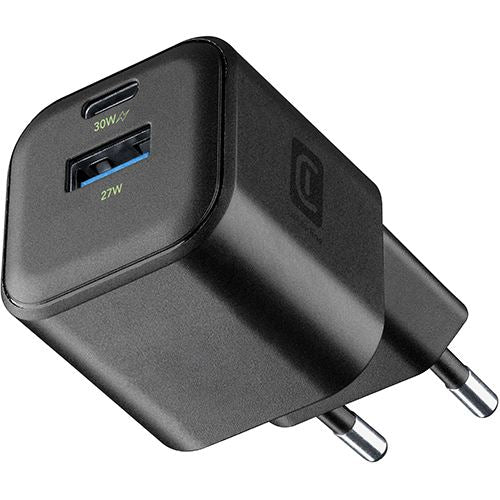 Carregador GaN USB+USB-C 30W Cellularline - Preto