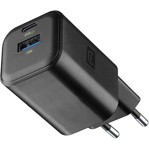 Carregador GaN USB+USB-C 65W Cellularline - Preto
