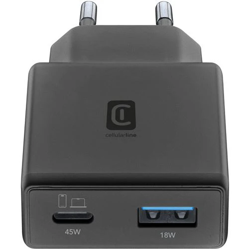 Carregador GaN+ USB+USB-C Cellularline Slim 45W - Preto - Image 2