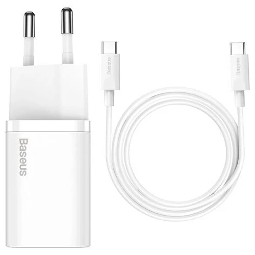 Carregador Rápido USB-C Baseus Super SI 25W + Cabo USB-C 1m - Branco