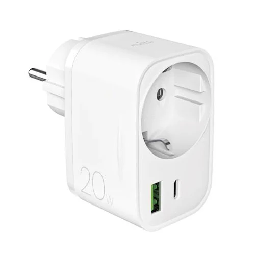 Carregador USB-C / USB-A Puro 20W Power Delivery com Tomada - Branco
