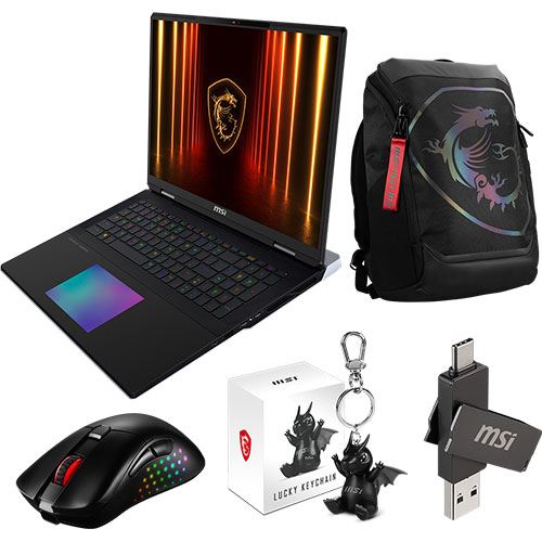 Computador Portátil Gaming MSI Titan 18 HX AI A2XWJG-274PT | 18" | GeForce RTX™ 5090 | Ultra 9 285HX | 64GB | 2TB SSD + Rato + Mochila + Pen + Porta-Chaves