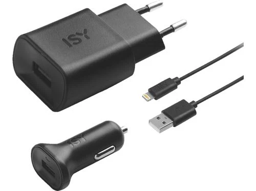 Conjunto carregadores ISY ITS-2000 Lightning 1.2A Preto
