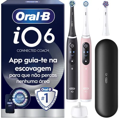 Escova de Dentes Elétrica Oral-B iO 6 Duo - Preto | Rosa