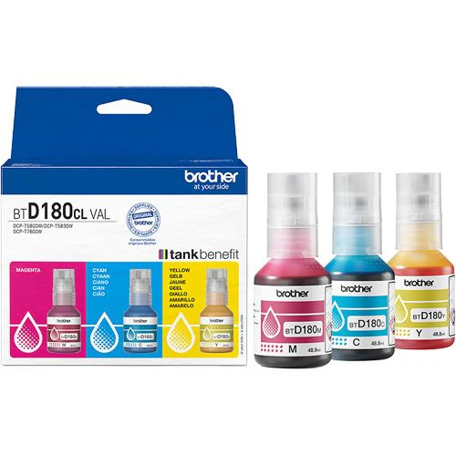 Frascos de Tinta Brother BTD180CLVAL - Pack 3 cores
