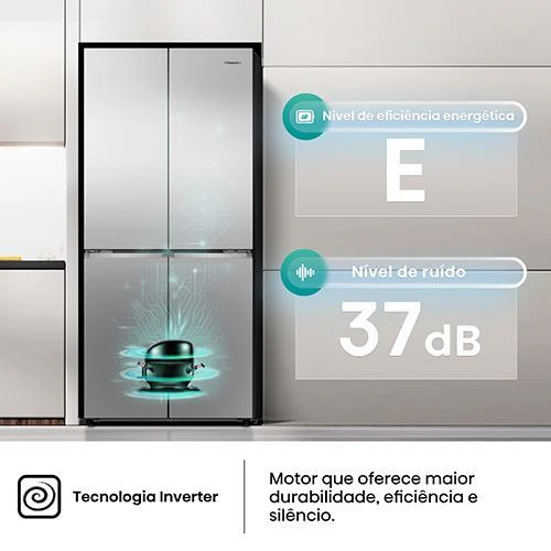 Frigorífico Americano Hisense Rq5P470Seie | 178,5X79,4X69,8 Cm | 483 L | E | Look Inox - Outlet - Grade B - Image 9