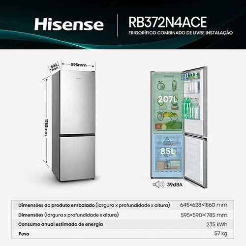 Frigorífico Combinado Hisense RB372N4ACE | 178,5x59,5x59 cm | 292 L | E | Look Inox - Outlet - Grade A - Image 3