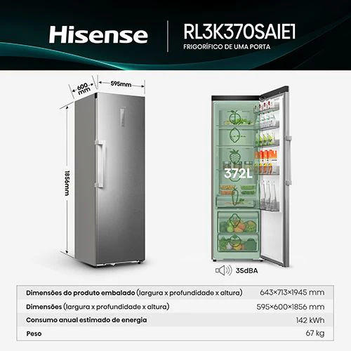 Frigorífico Hisense RL3K370SAIE1 | 185,6x59,5x60 cm | 372 L | E | Look inox - Image 3