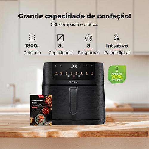 Fritadeira Sem Óleo Airfryer Flama 648FL 8L - Preto - Image 2