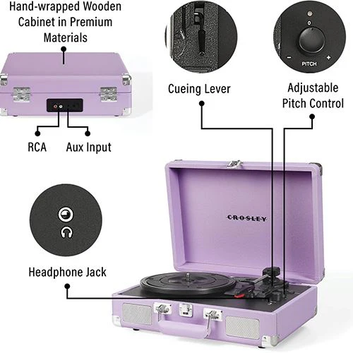 Gira-Discos Bluetooth Crosley Cruiser + Deluxe CR8005F-LN4 - Lavender - Image 9