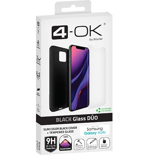 Glass Dúo: 4-OK Capa + Película de Ecrã Vidro Temperado para Samsung Galaxy A04s - Preto - Image 2