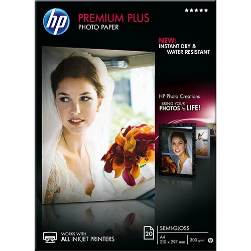 Papel Fotográfico Semi-Brilhante HP Premium Plus - 20 Folhas | A4 - CR673A