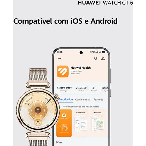 Huawei Watch GT6 - 46mm - Prateado | Bracelete Fluoroelastómero Preto - Image 8