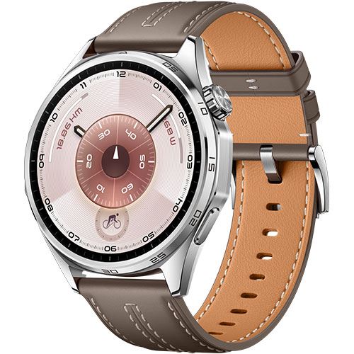 Huawei Watch GT6 - 46mm - Prateado | Bracelete Pele Sintética Castanha